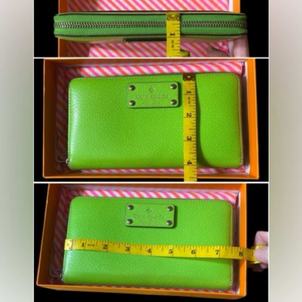 Kate Spade Neon Lime Green Zip Wallet & Neon Pink, Orange and Gold KS Box - Picture 14 of 16